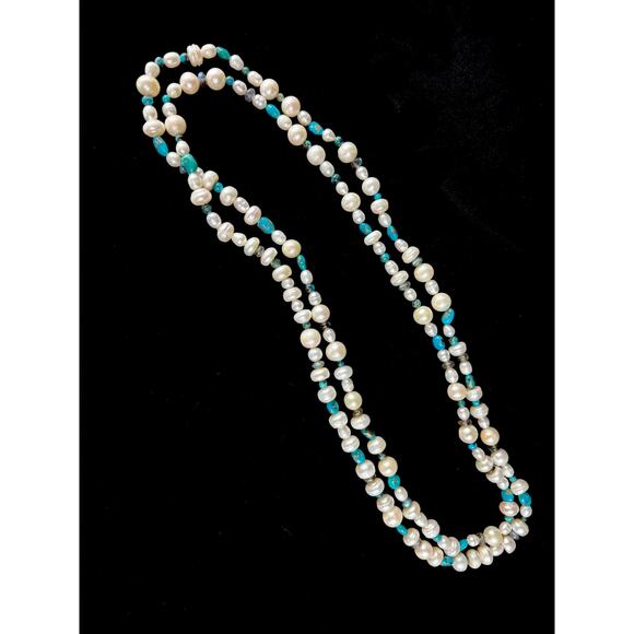Pearl Turquoise Labradorite Long Necklace 53" Flapper Style Pearls - Picture 6 of 7